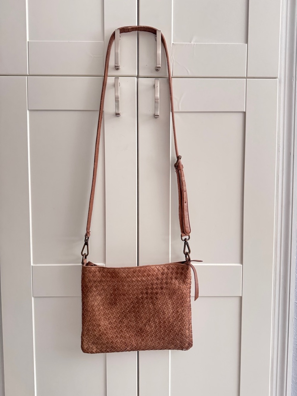 Valentina Woven Crossbody Bag purse in Brown taupe tan Leather made in Italy